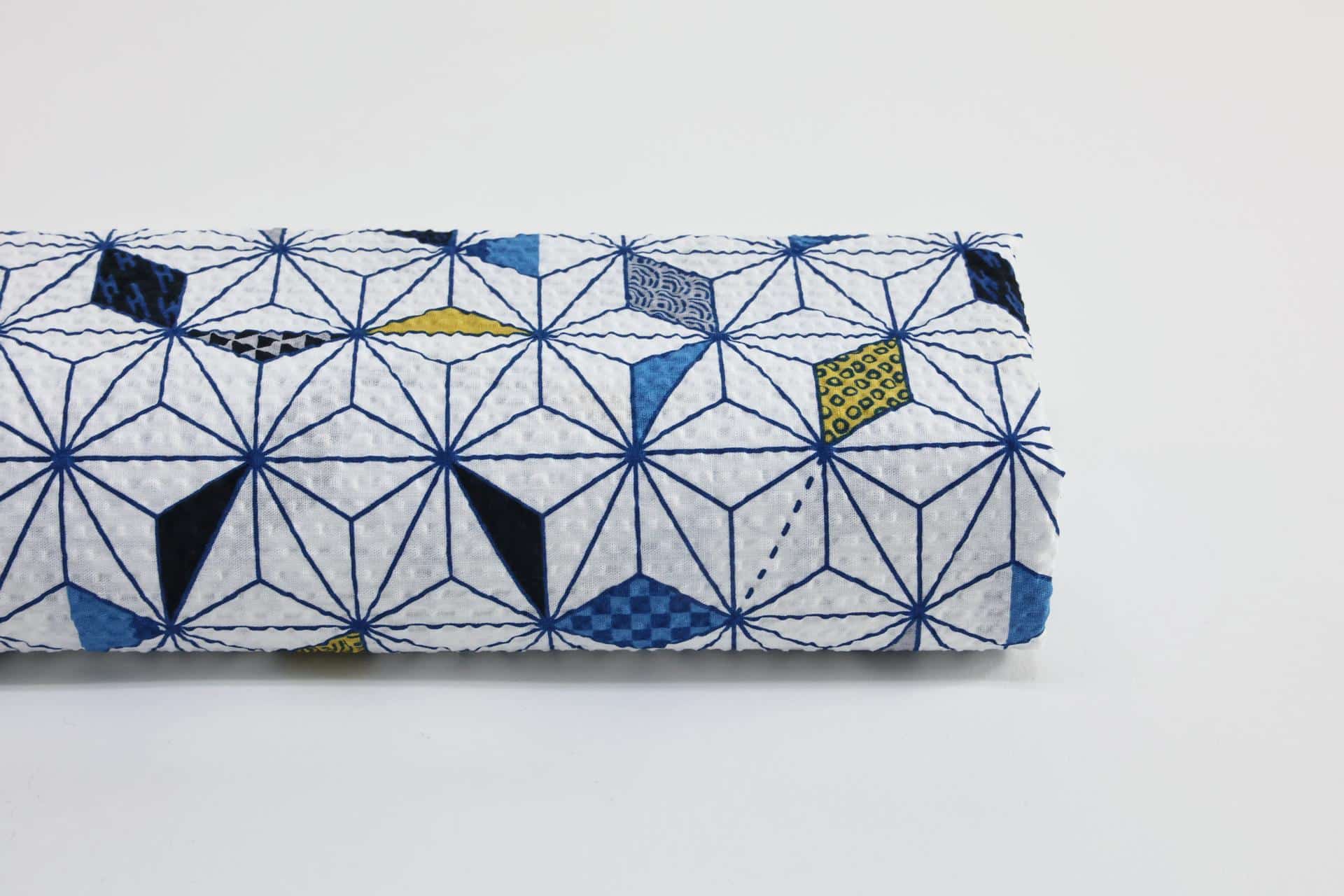 Tissu Japonais seersucker Asanoha fond blanc