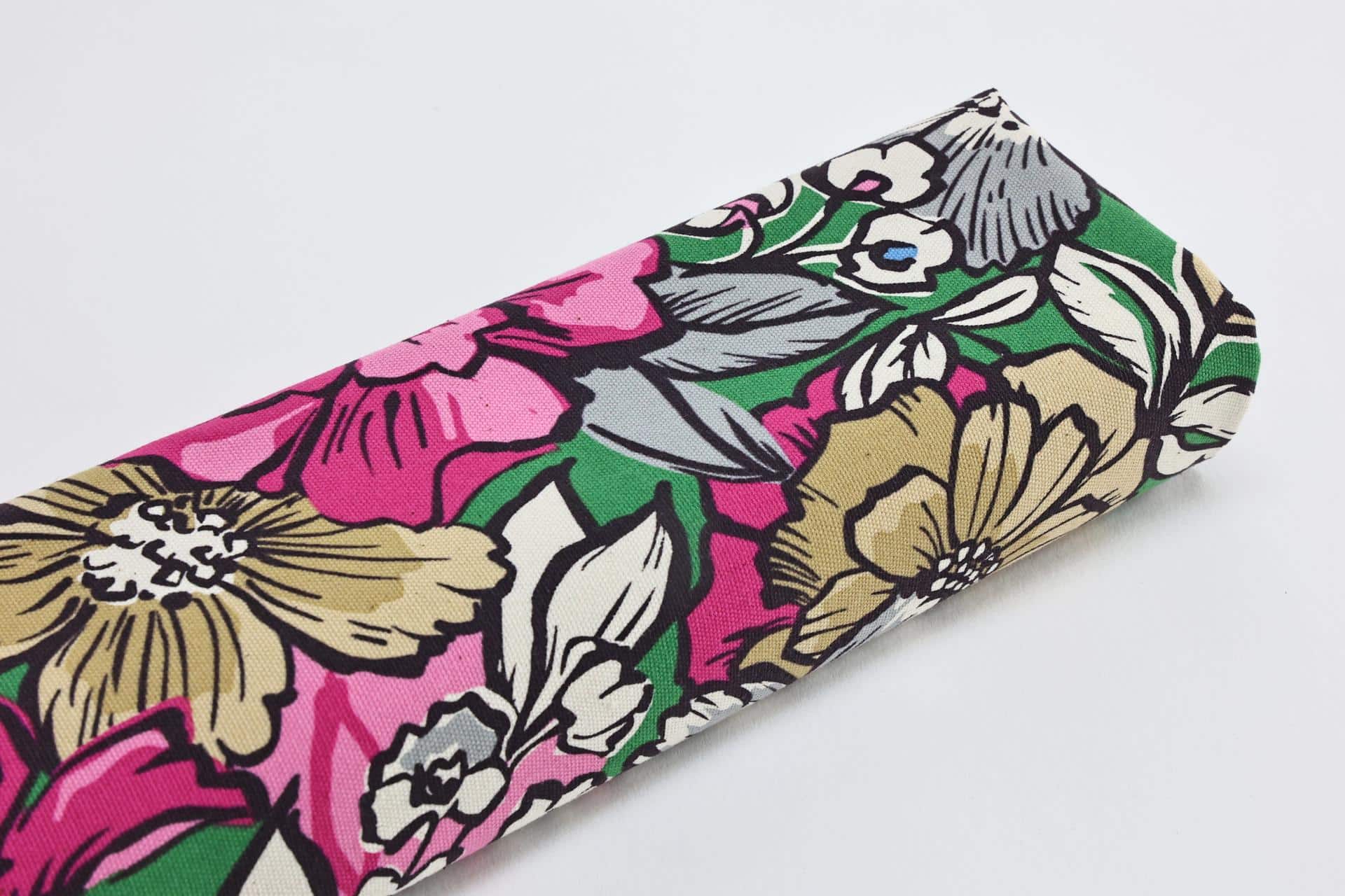 Tissu Japonais Oxford fleurs rétro colorées fond vert