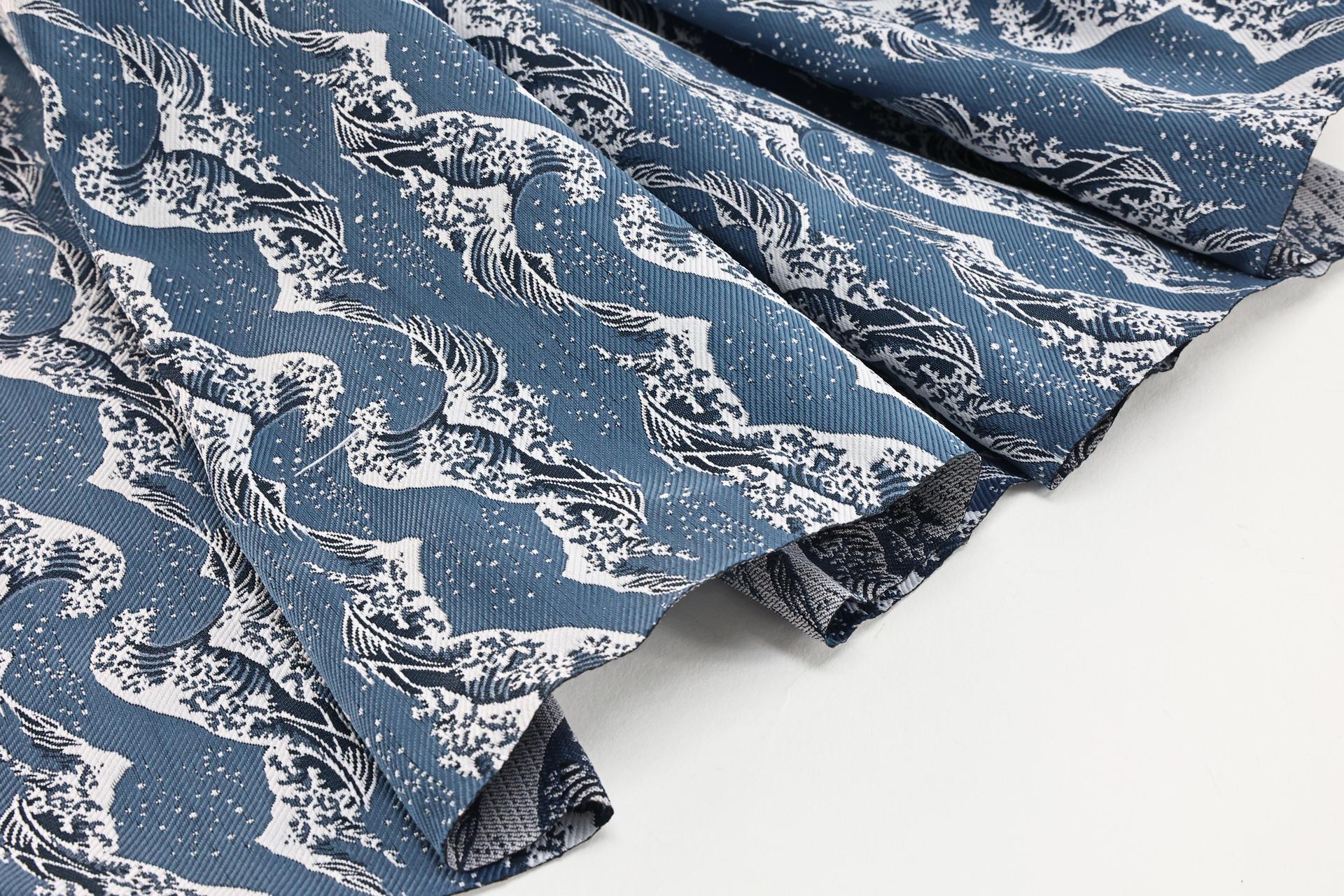 Jacquard Japonais grandes vagues bleu blanc