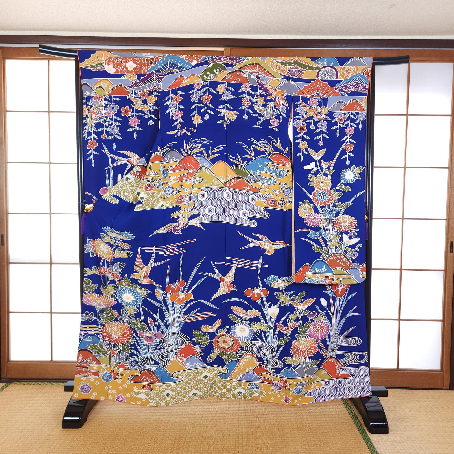 Furisode bleu roi style Okinawa