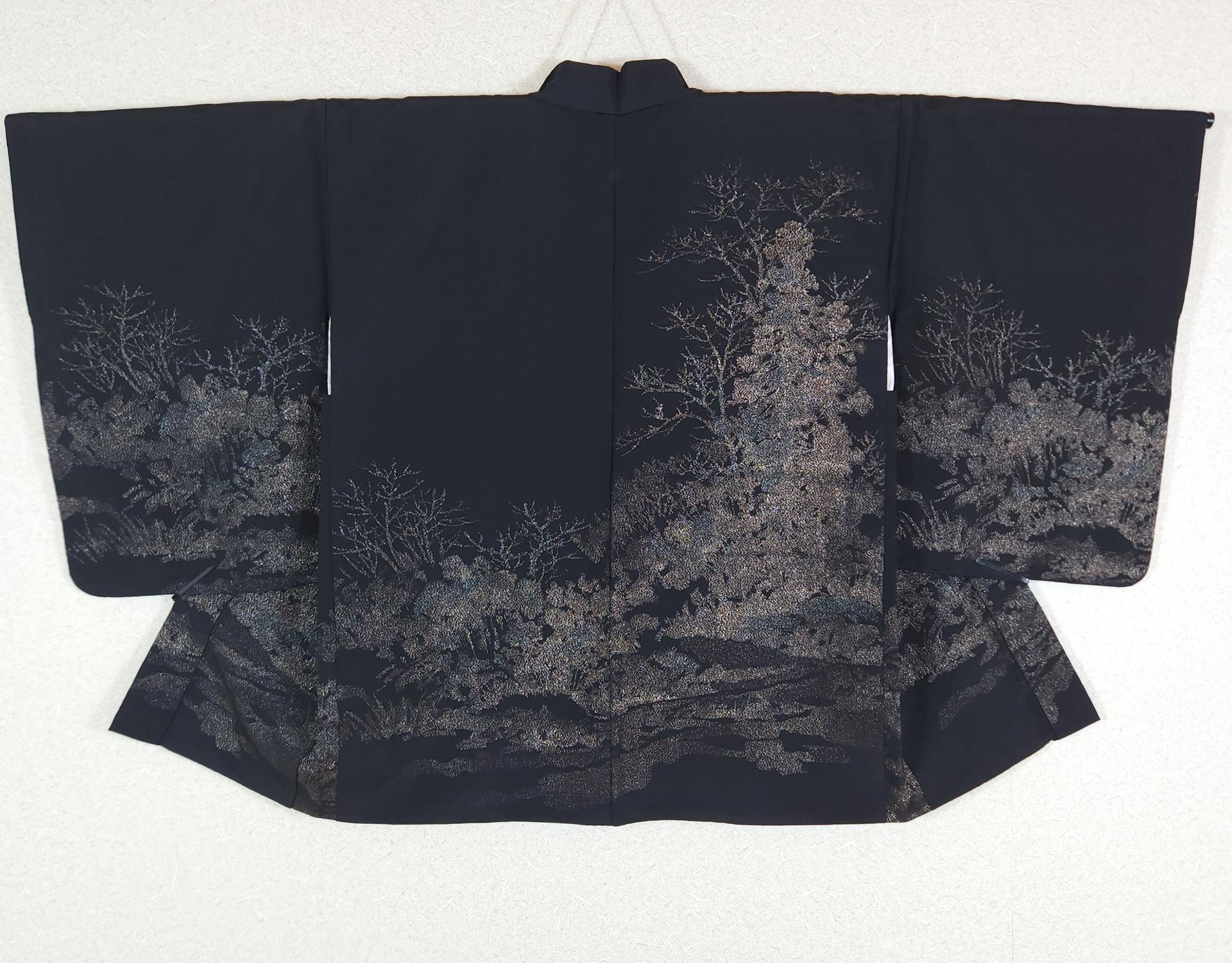 Vintage black Haori with metallic forest motif