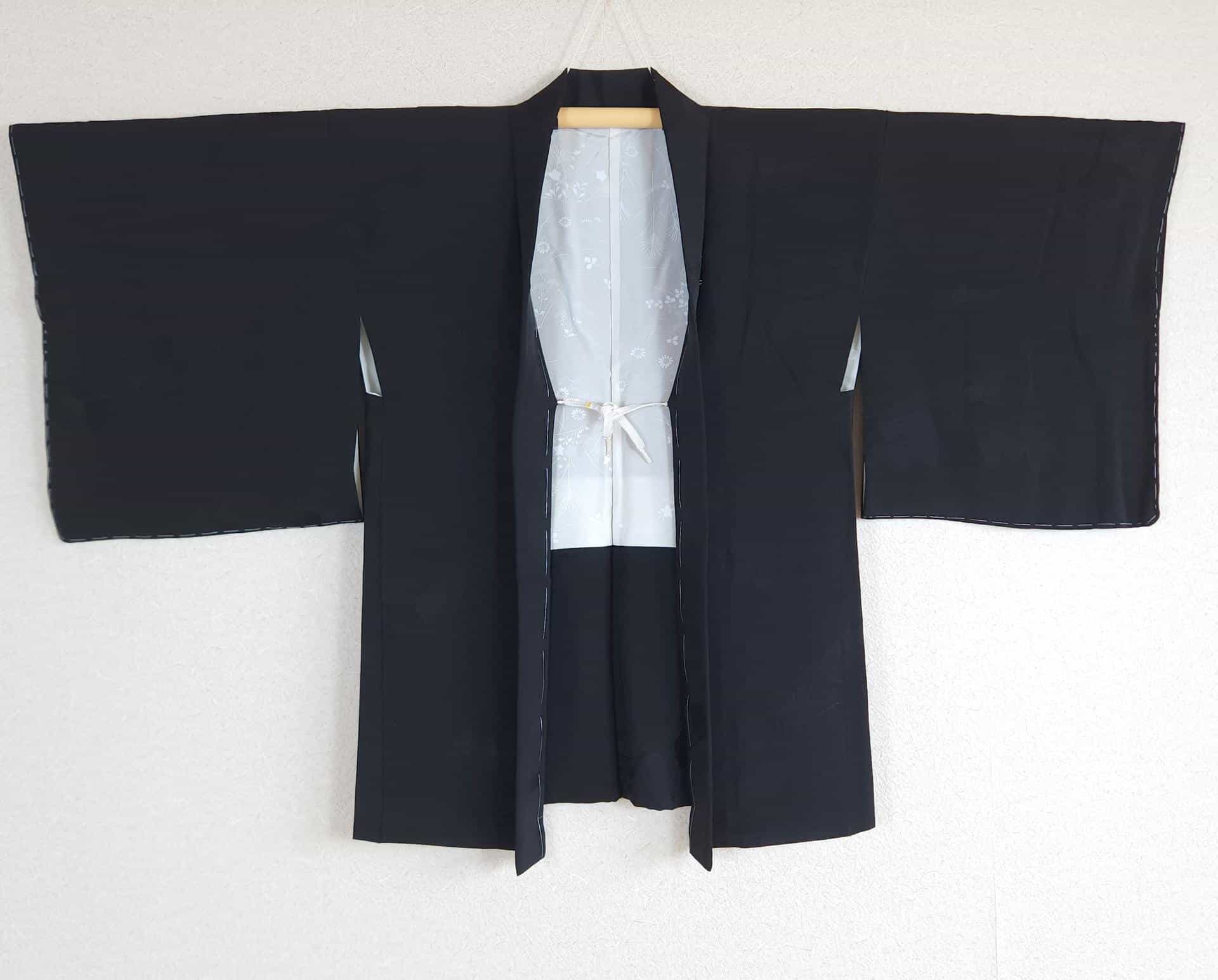 Black brocade Haori with subtle forest motif