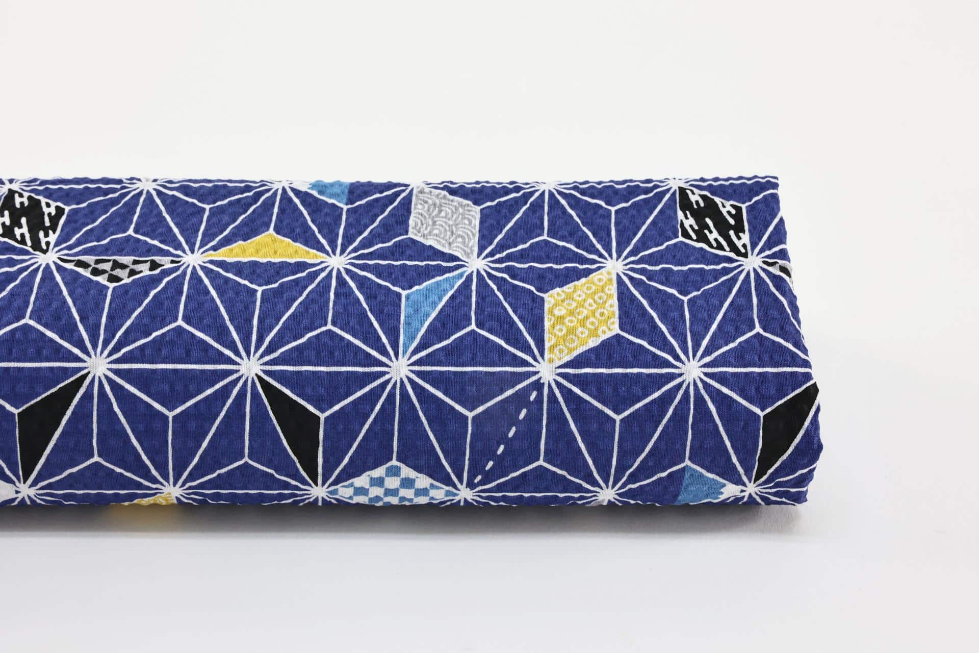 Tissu Japonais seersucker Asanoha fond bleu