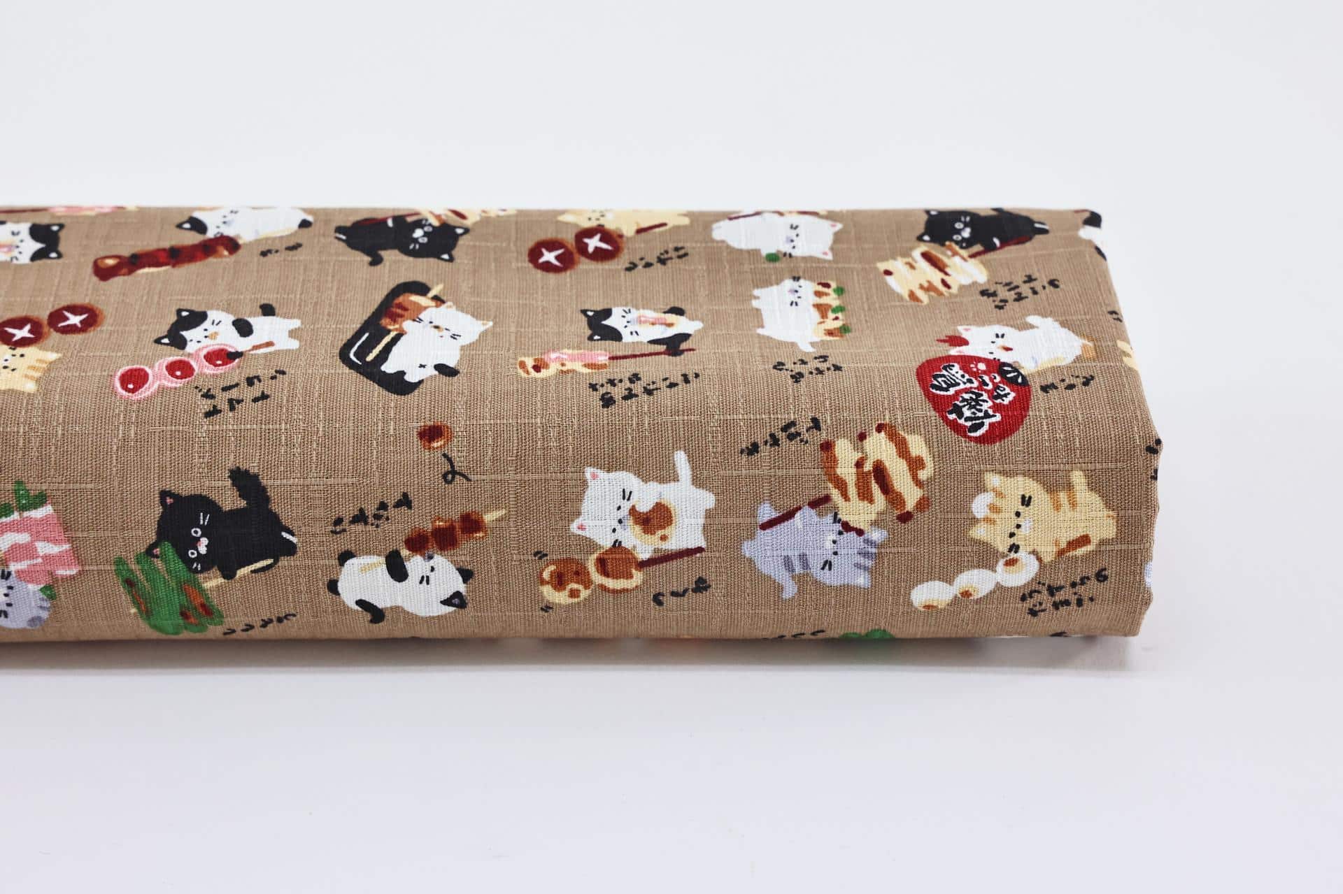 Tissu Japonais dobby chats Yakitori beige