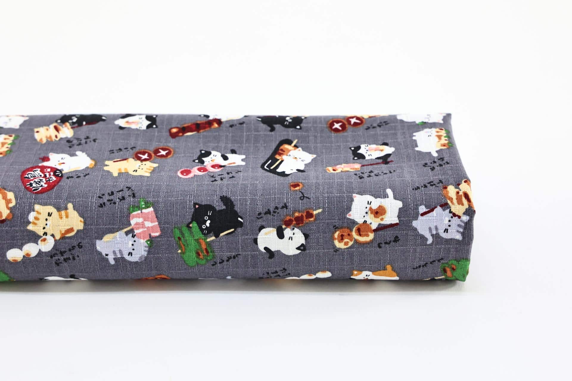 Tissu Japonais dobby chats Yakitori gris