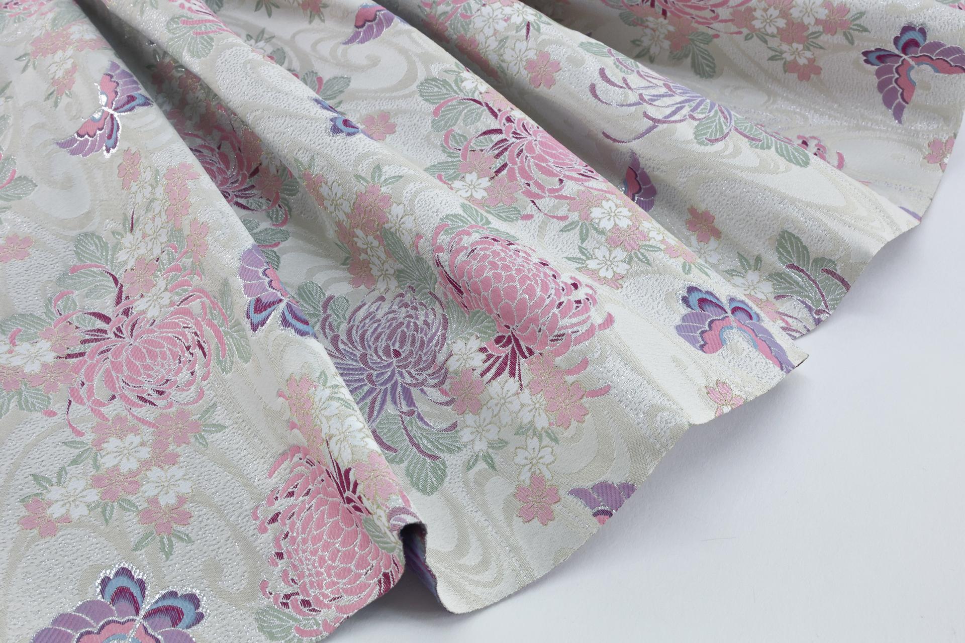 Brocart jacquard Japonais Kiku papillons blanc