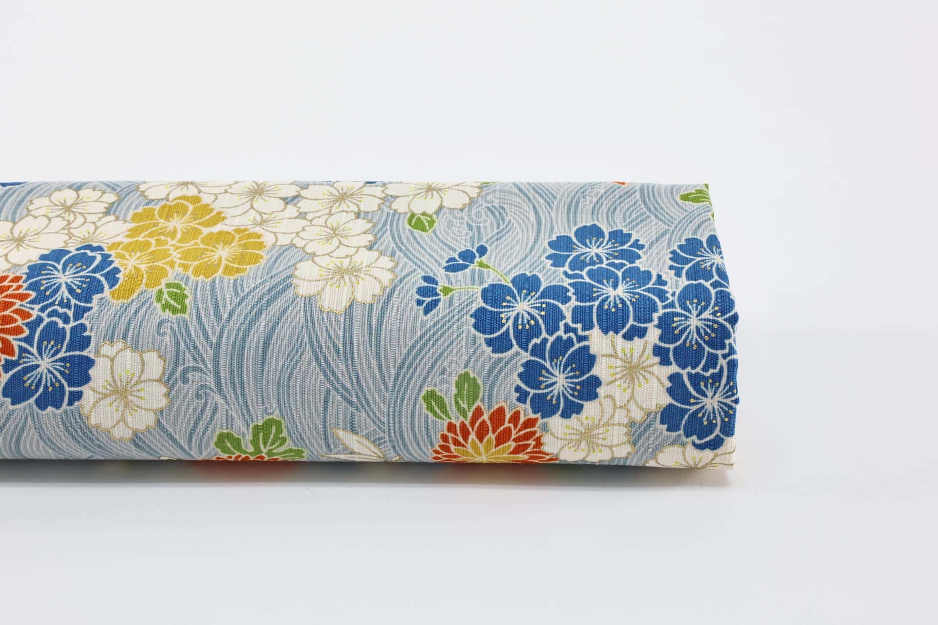 Japanese shantung fabric Sakura waves light blue background