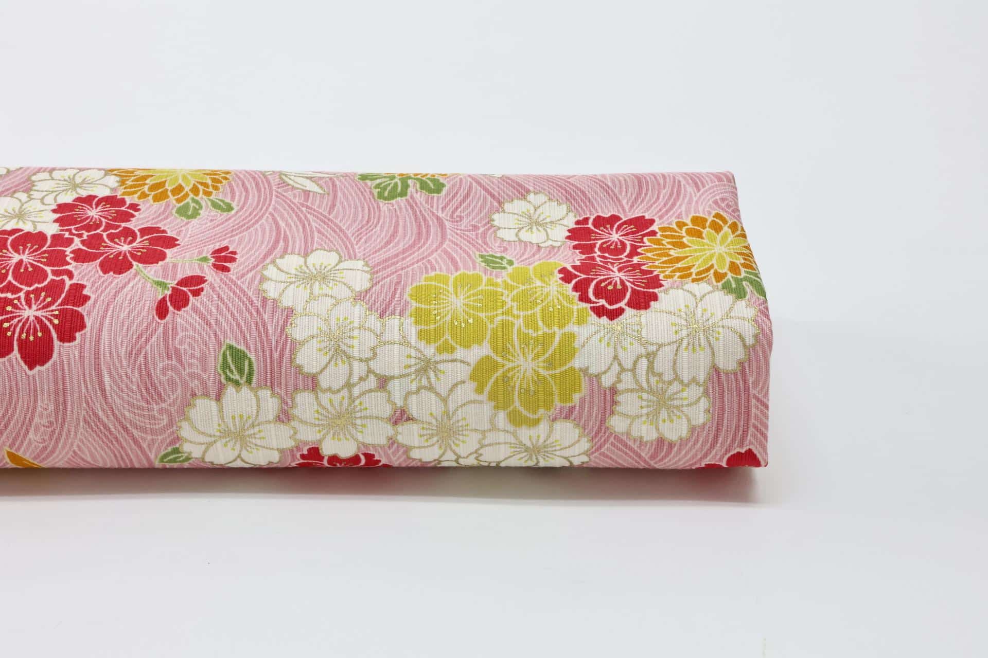 Japanese shantung fabric Sakura waves pink background