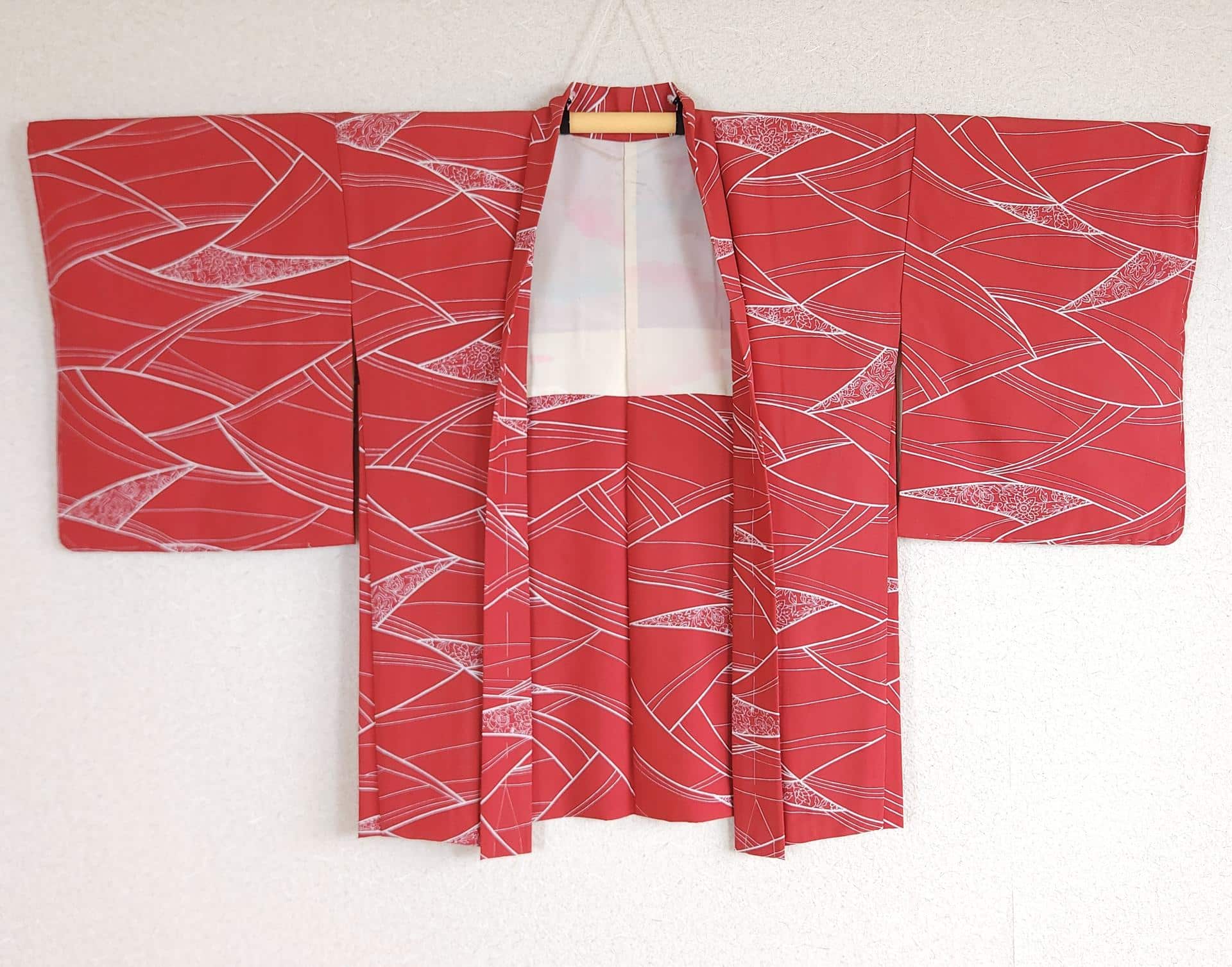 Raspberry red Haori with white graphic design