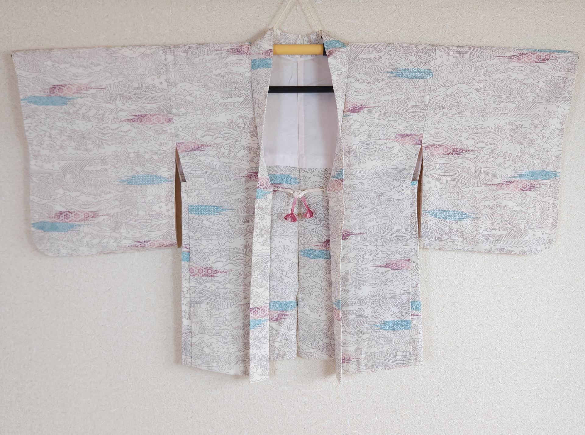 White and purple Haori with Japanese landscape