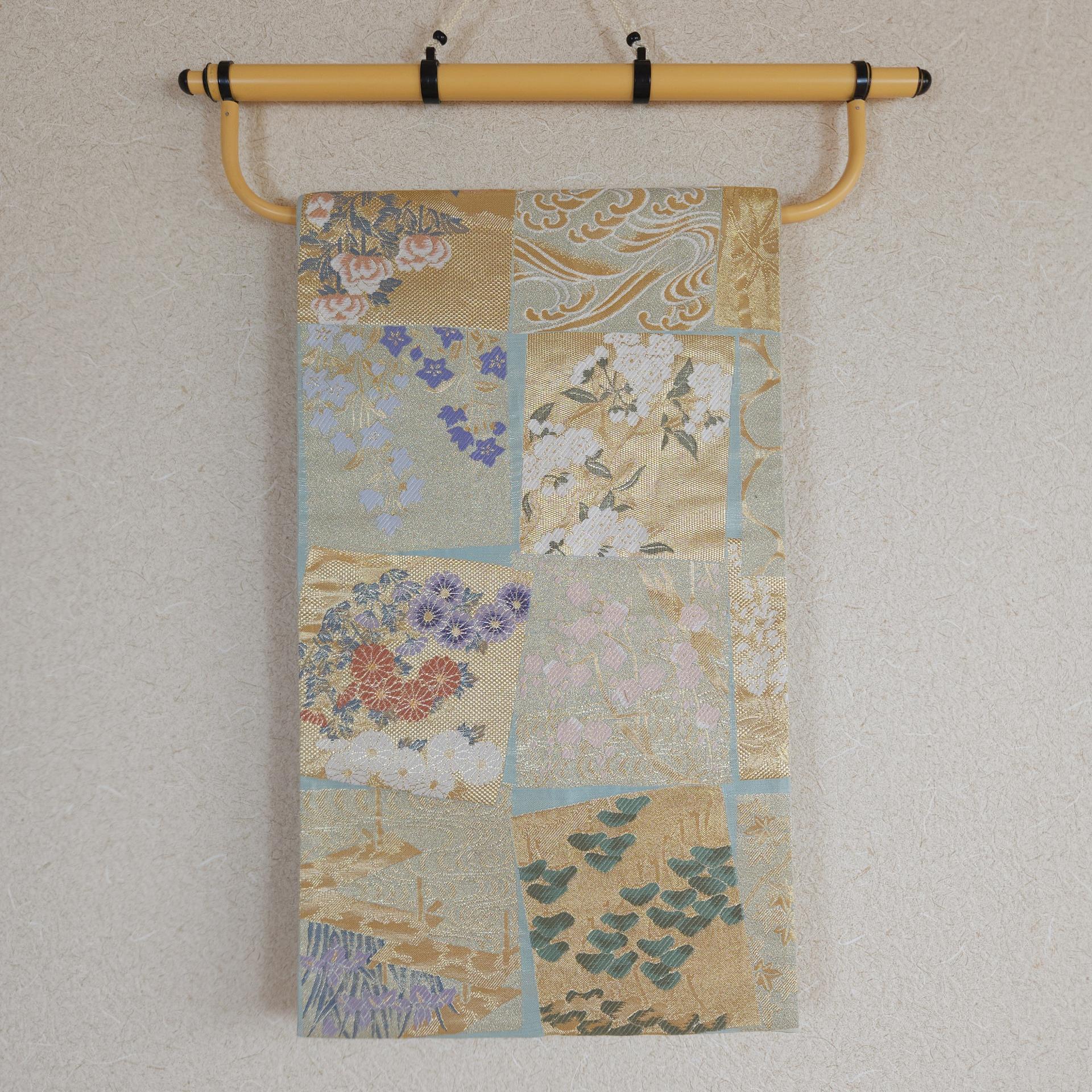 Gold Fukuro Obi with pastel floral motifs