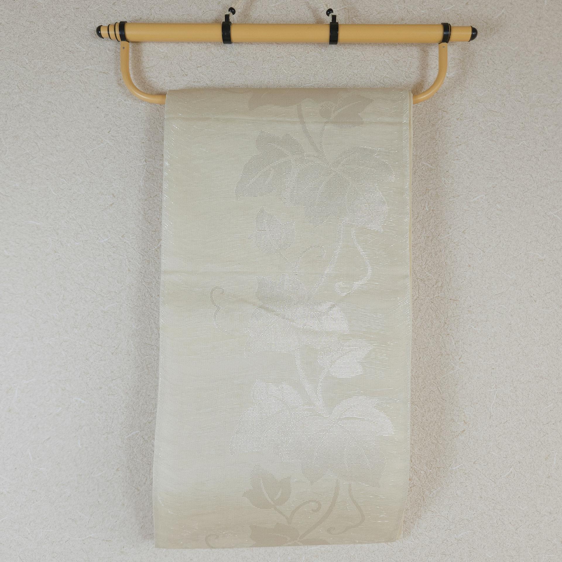 Ivory summer Fukuro Obi with vine leaves