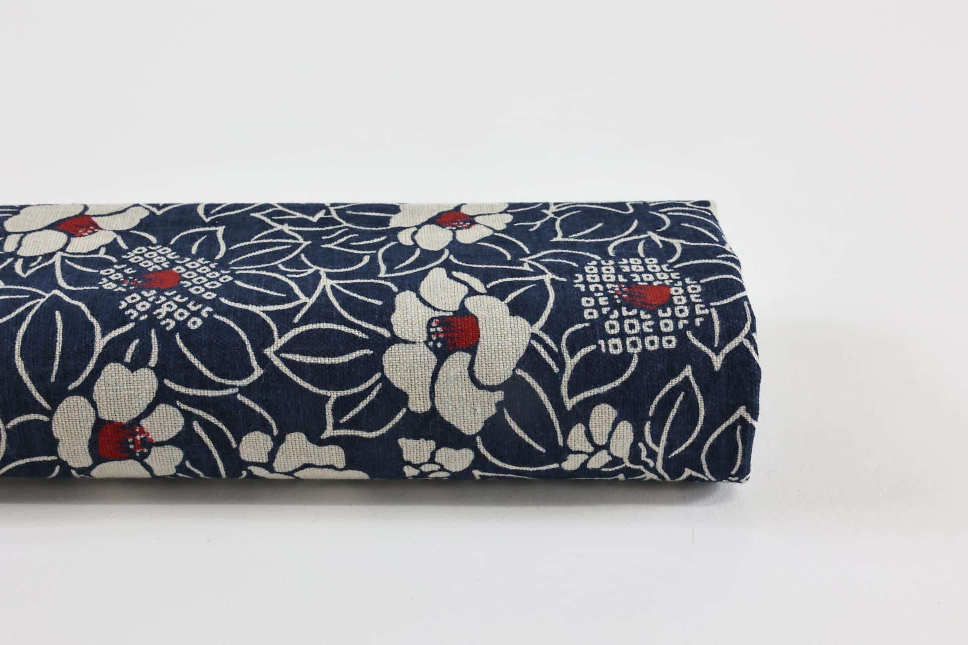 Tissu Japonais Kyoto Tsubaki fond bleu marine