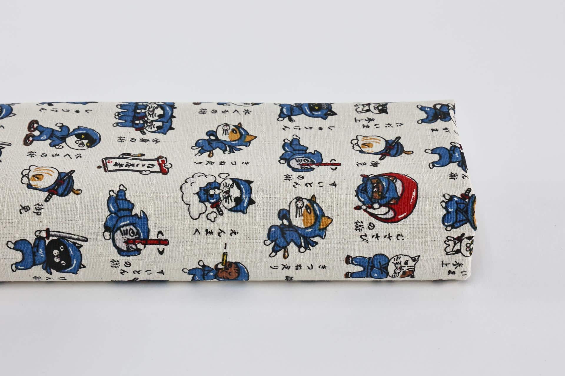 Japanese Neko Ninja fabric on ecru