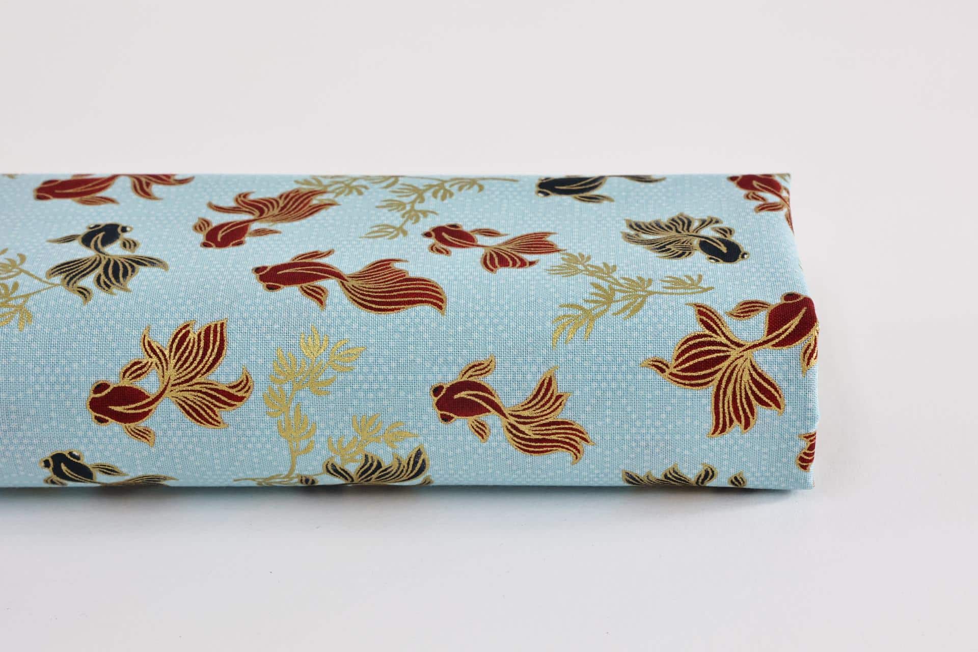 Japanese goldfish fabric blue background