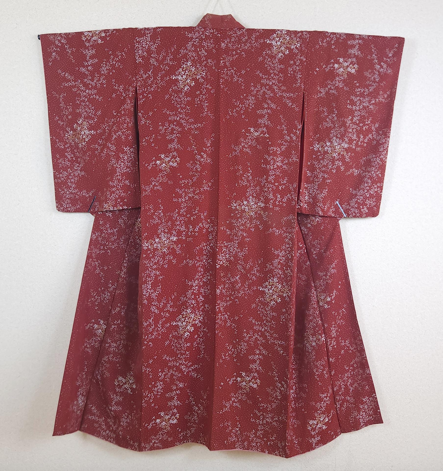 Kimono Komon antique bordeaux petites fleurs