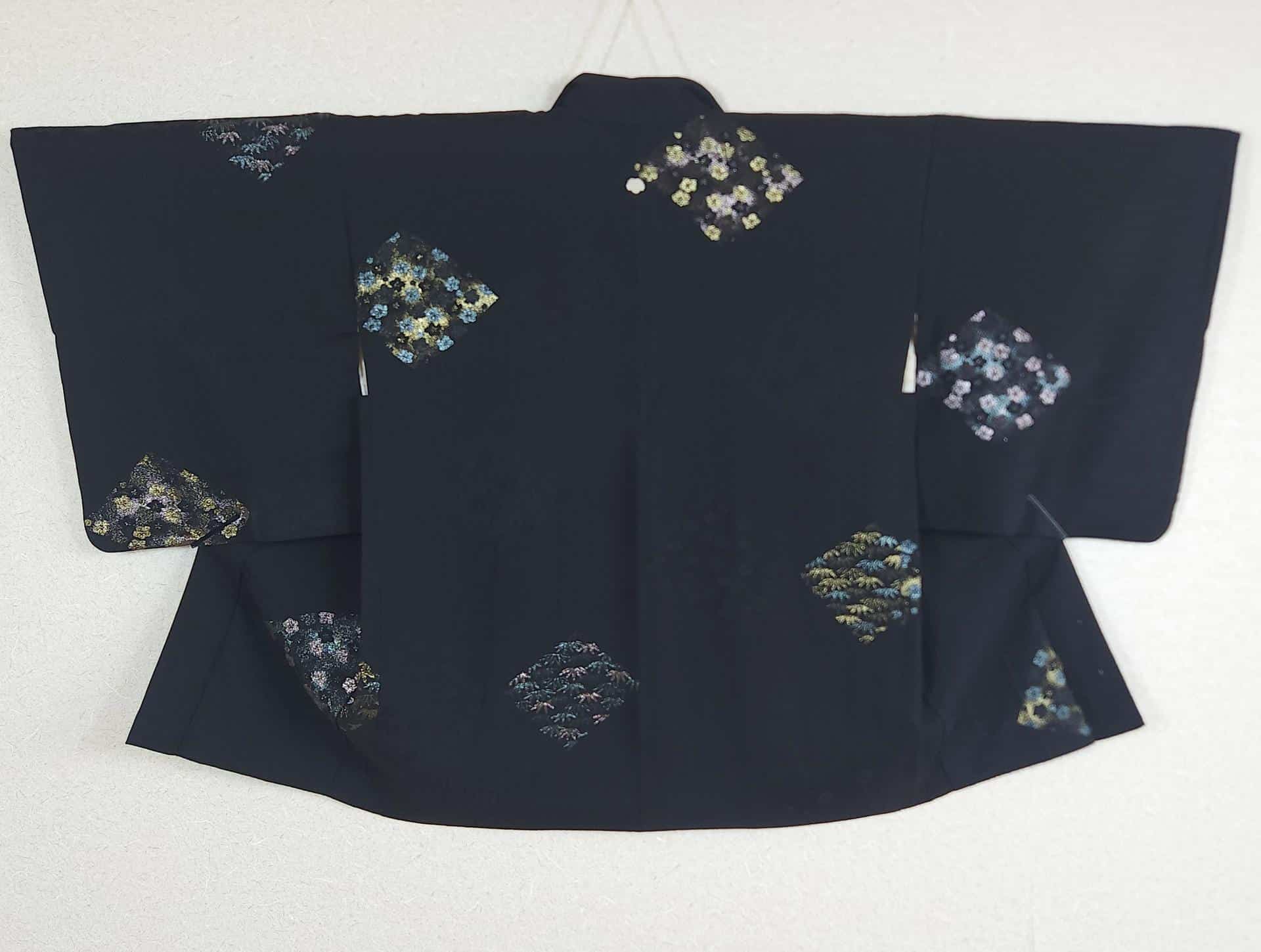 Haori noir jacquard Ume bambou métallisé