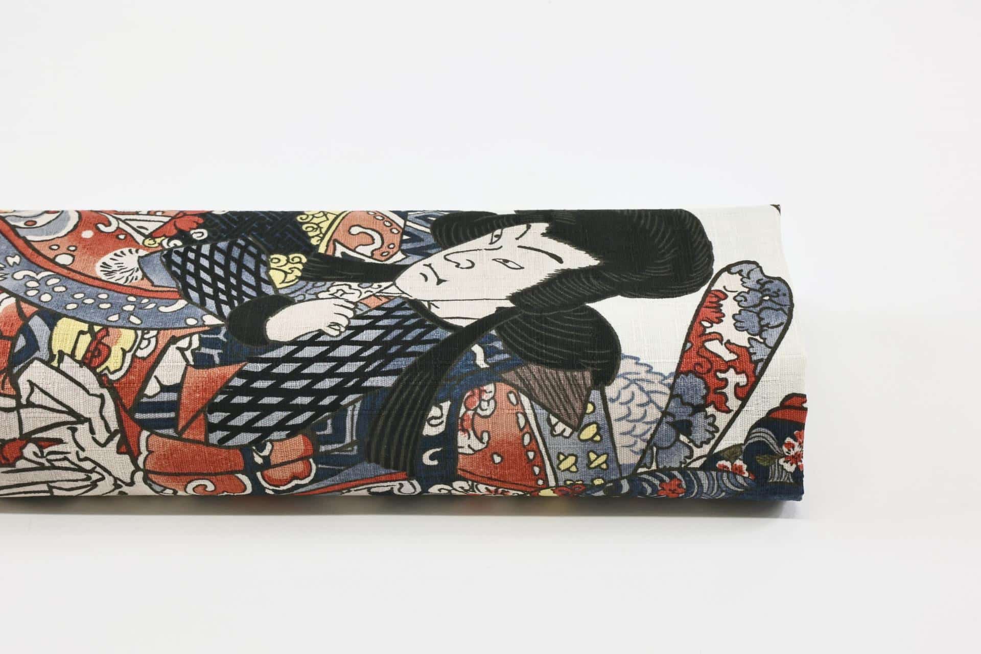 Japanese Samurai and Geisha fabric white background