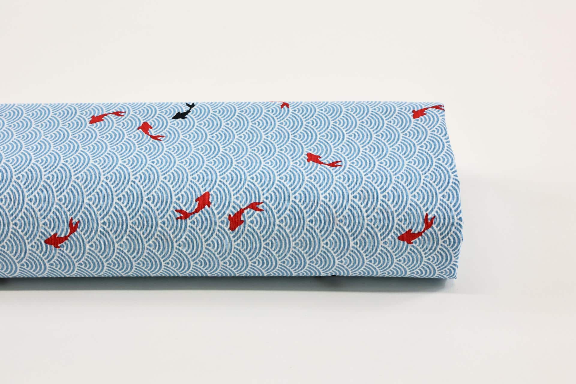 Japanese Seigaiha fish fabric blue