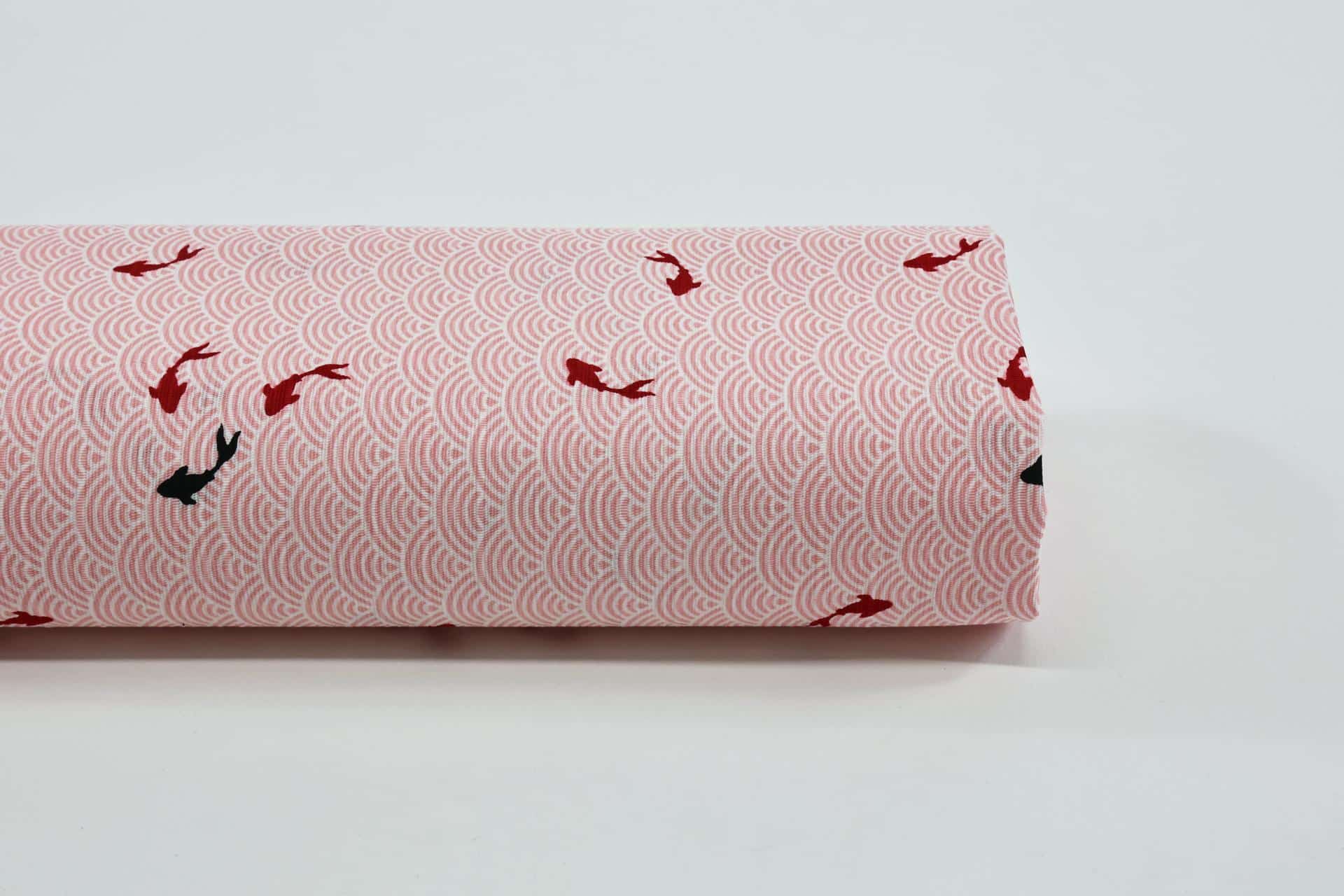 Japanese Seigaiha fish fabric pink