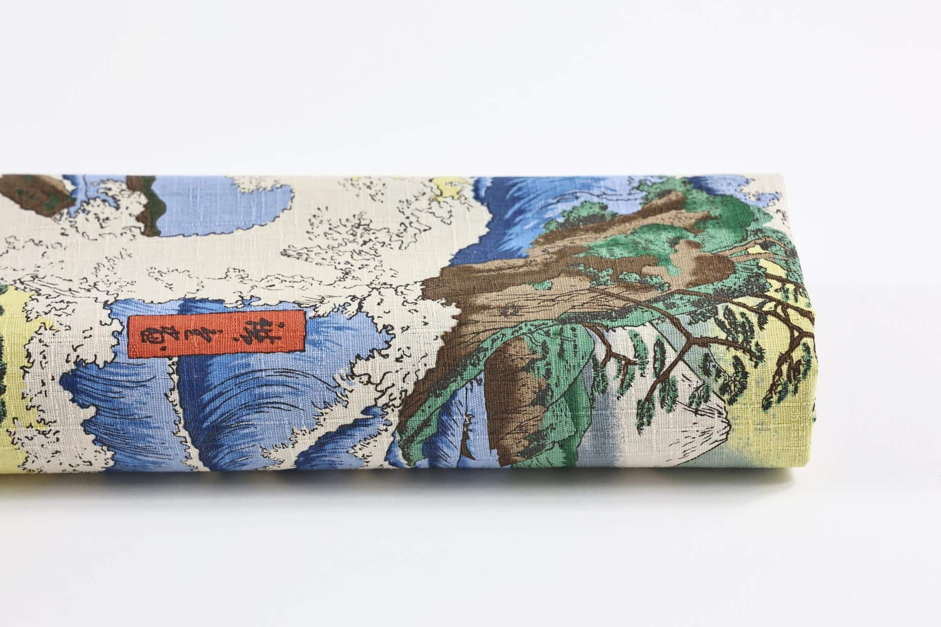 Tissu Japonais Ukiyo-e Mont Fuji gris en coton dobby