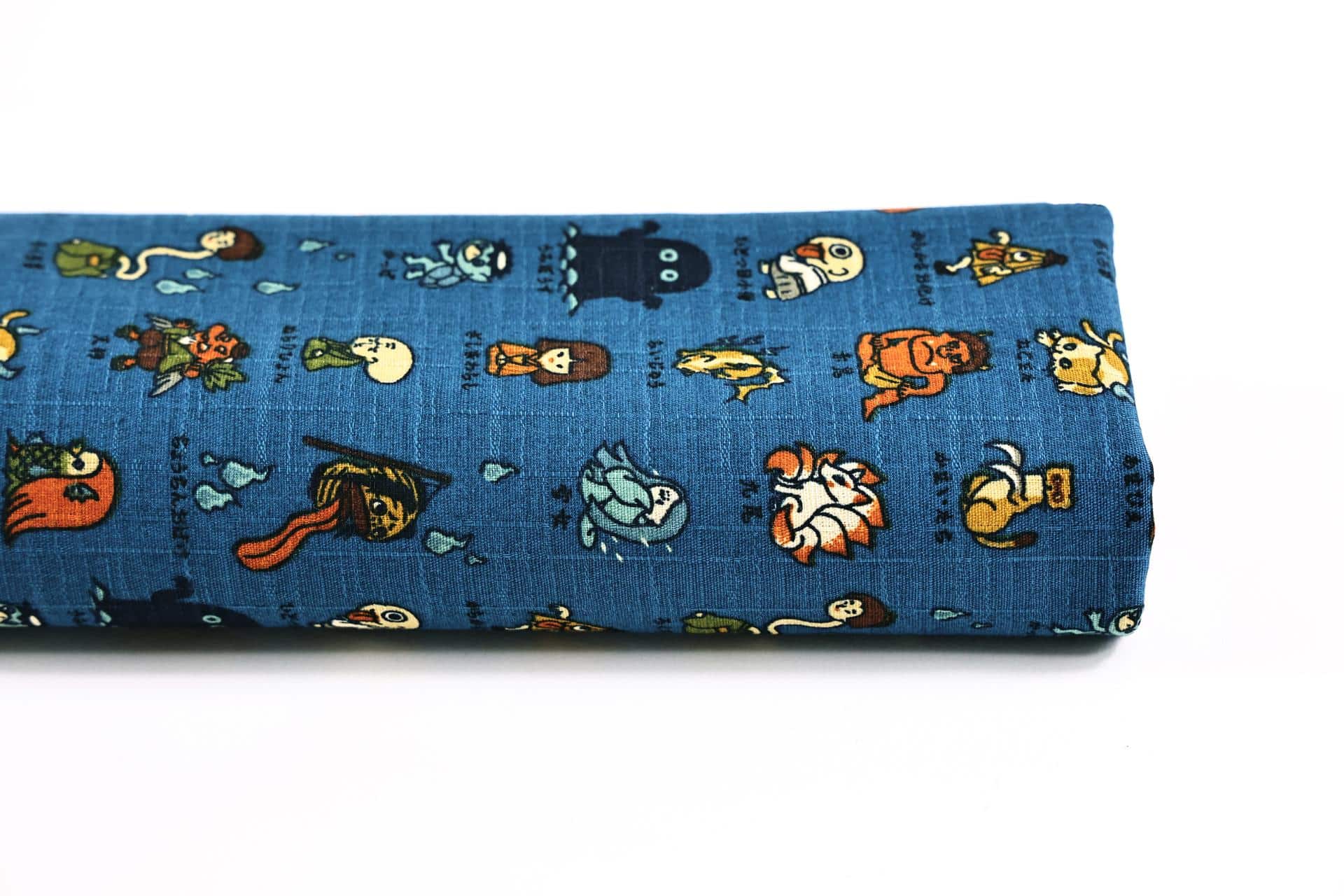Japanese Yokai cotton dobby fabric blue background