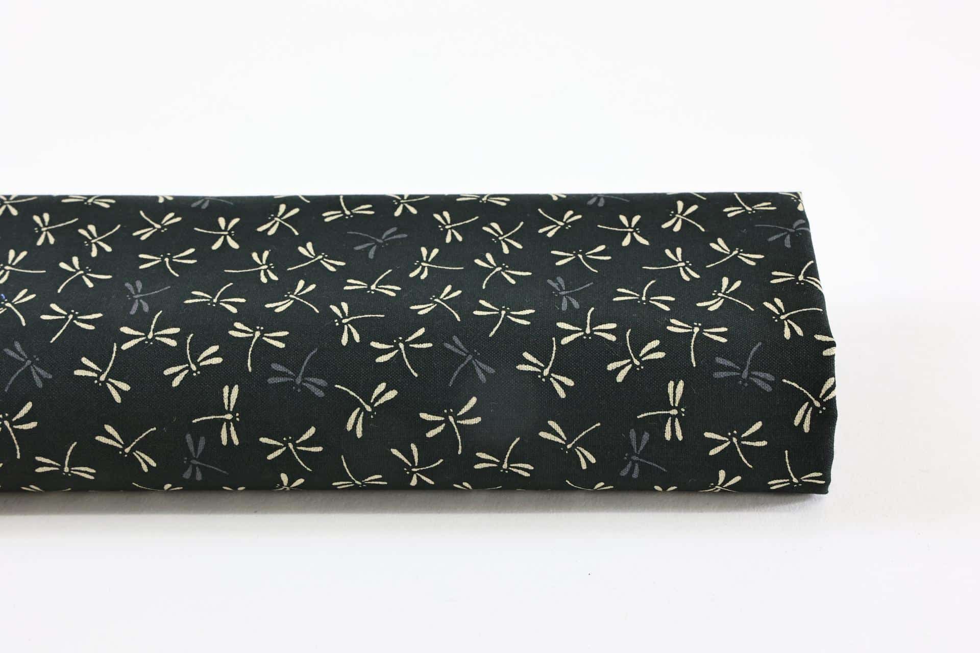 Japanese fabrics dragonflies black background 1M
