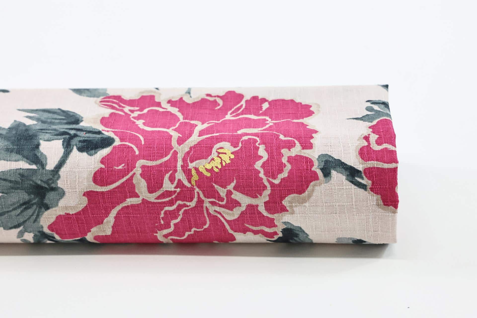 Tissu Japonais pivoines papillons fond écru