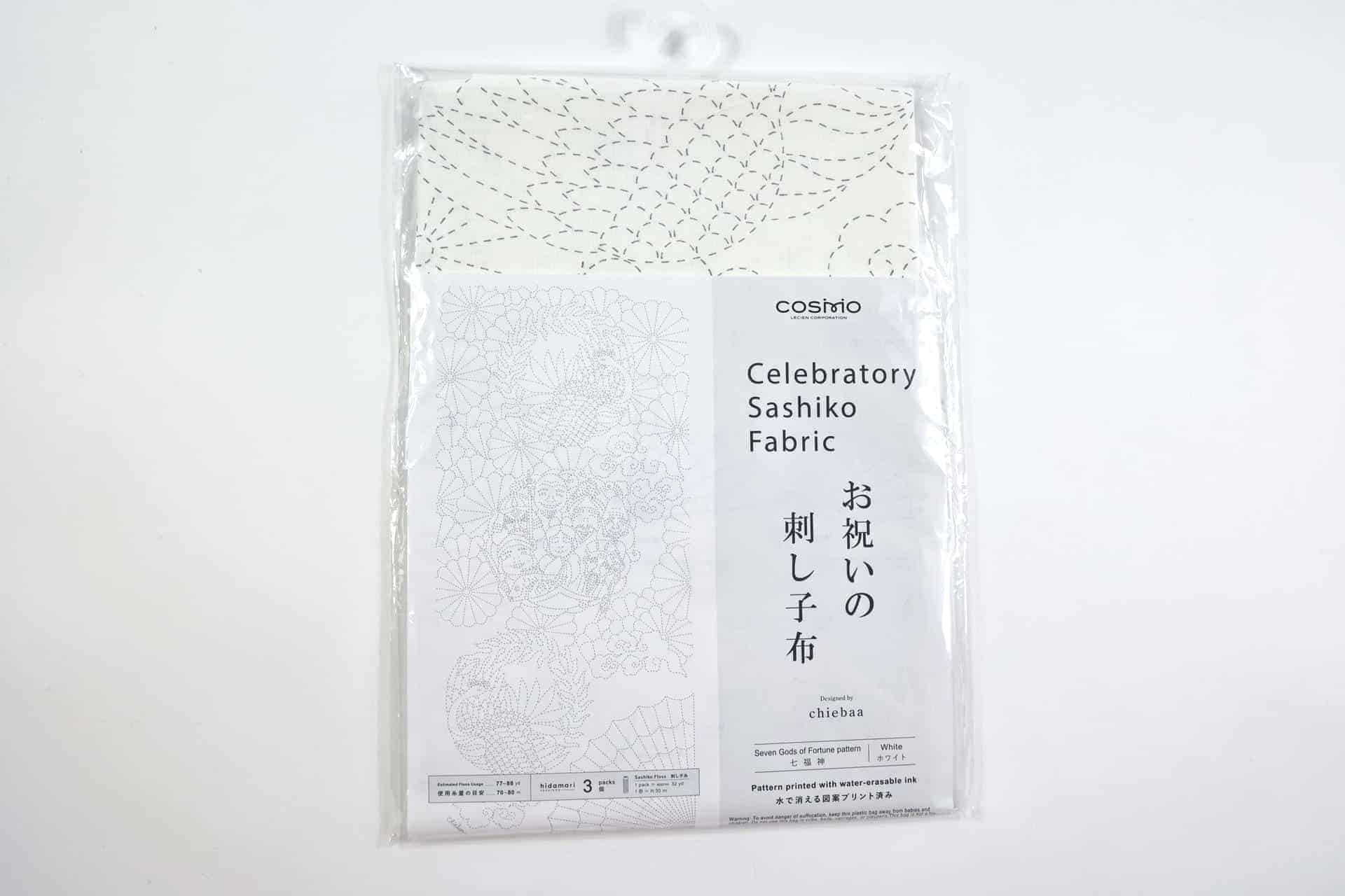 Panneau Sashiko pré-imprimé sept divinités du bonheur fond blanc