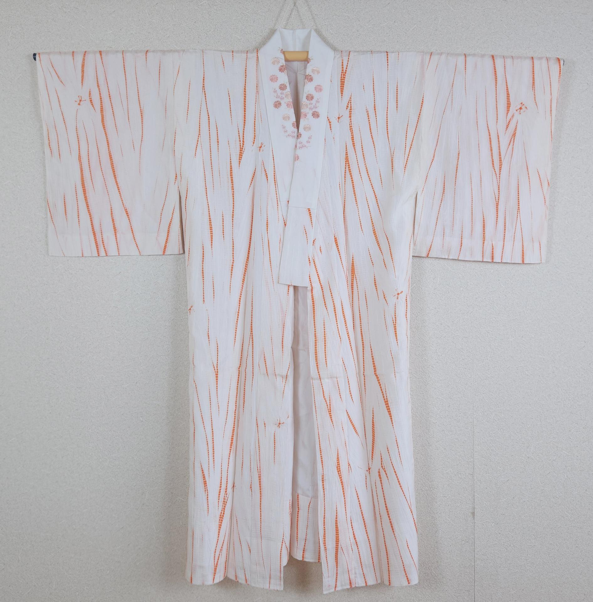 Nagajuban blanc Shibori orange col brodé