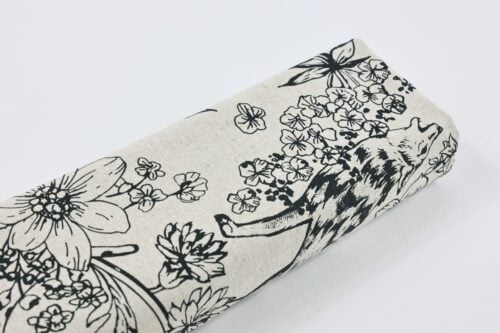 Tissu japonais Echino animaux de la savane à l’encre noire sur fond écru