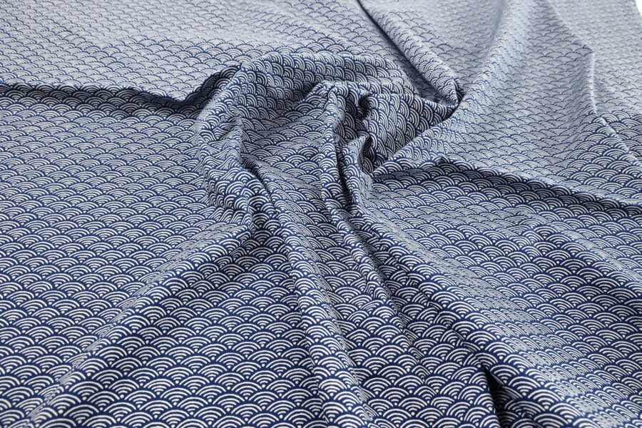 Tissu Japonais Seigaiha bleu recto verso
