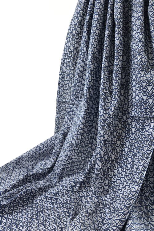Tissu Japonais Seigaiha bleu recto verso