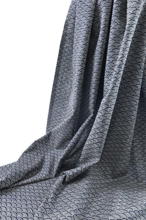 Tissu Japonais Seigaiha bleu marine recto verso