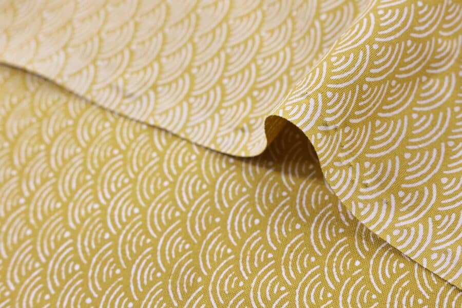 Tissu Japonais Seigaiha jaune moutarde recto verso