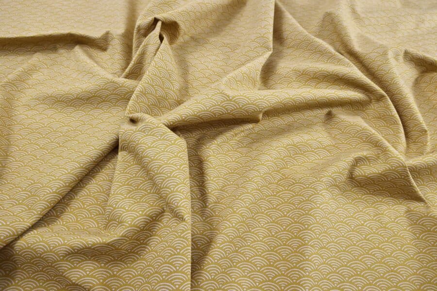Tissu Japonais Seigaiha jaune moutarde recto verso