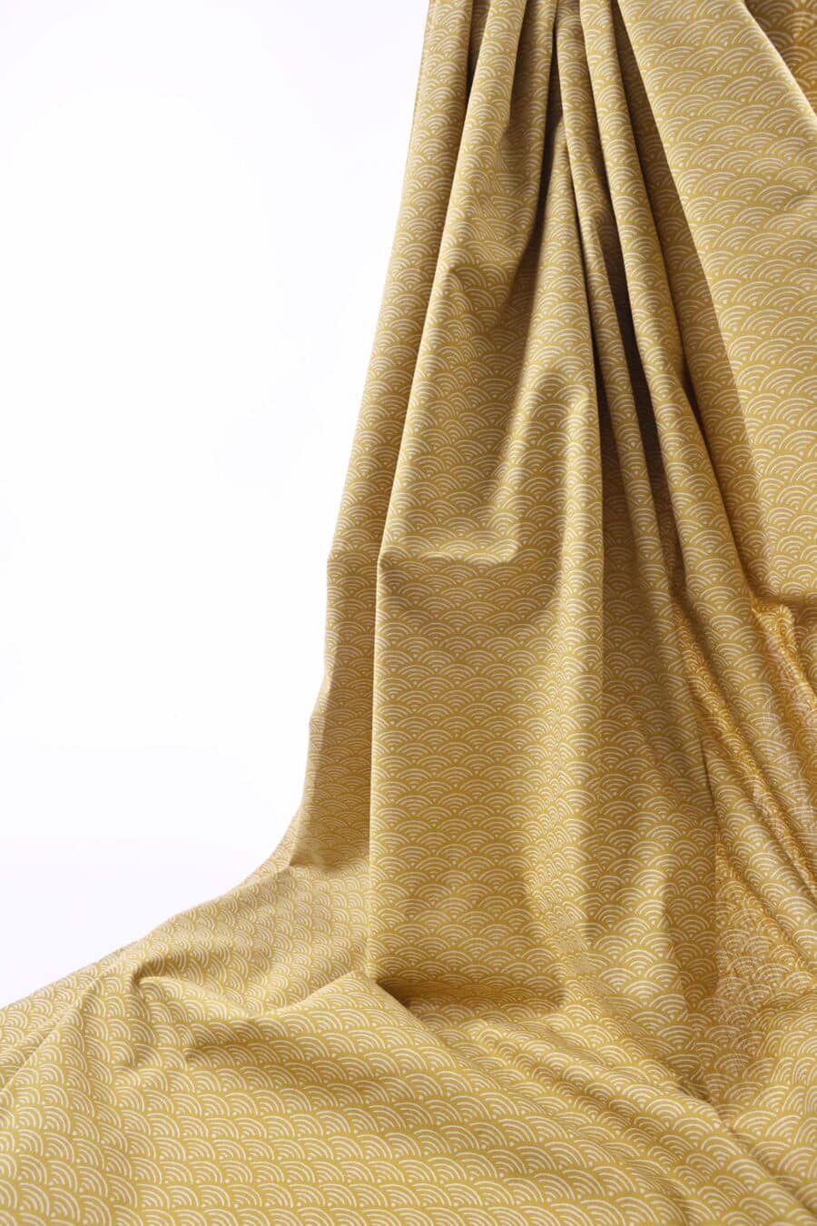 Tissu Japonais Seigaiha jaune moutarde recto verso