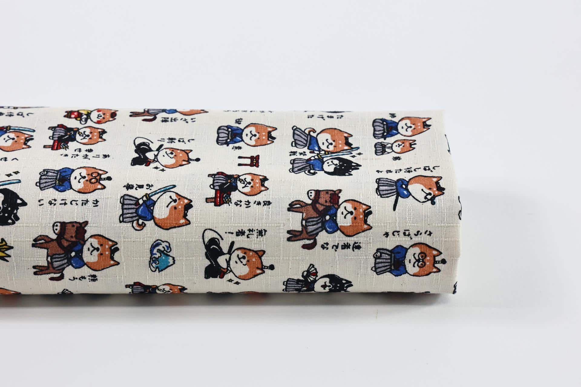 Japanese kawaii Shiba Samurai fabric ecru