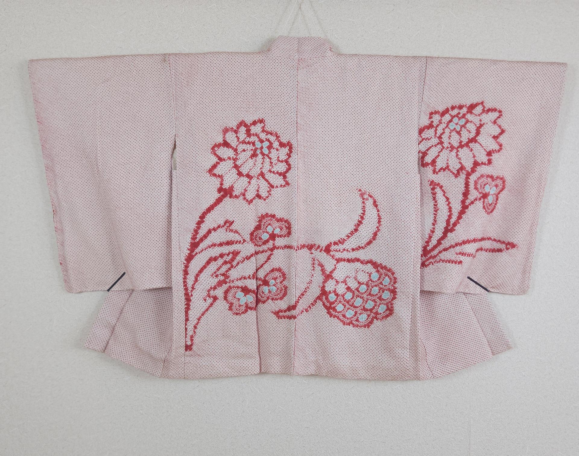 Haori Japonais rose Shibori fleurs rouges