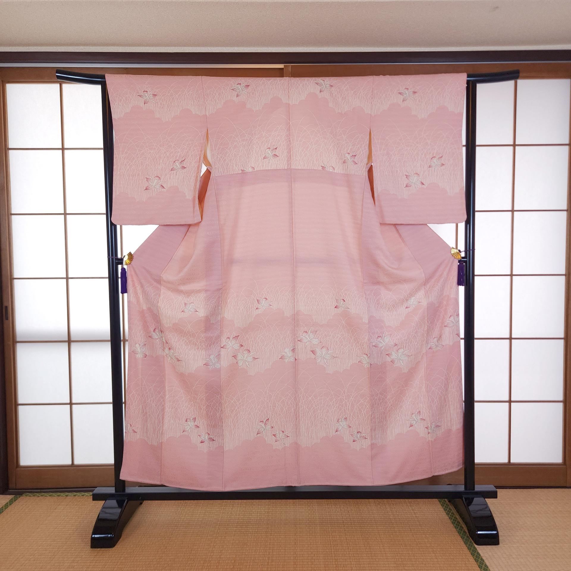 Powder pink Komon Kimono with flowers