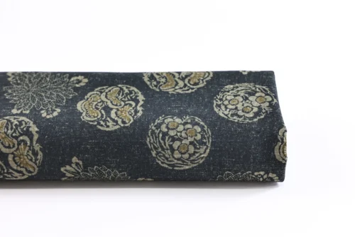 Tissu Japonais médaillons fleuris hanamaru fond noir