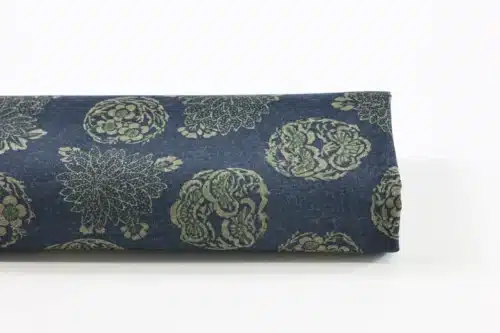 Japanese hanamaru floral medallions fabric navy blue background