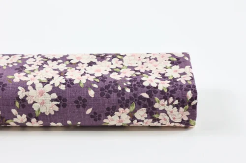 Tissu Japonais sakura hanami fond mauve, rouleau de tissu