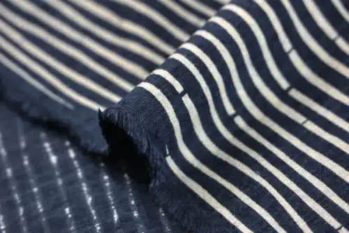 Tissu Japonais Kyoto Bambou fond bleu marine, détail en vague