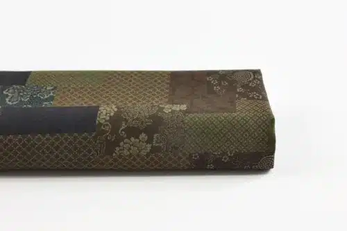 Tissu japonais patchwork fleuri kaki et marron