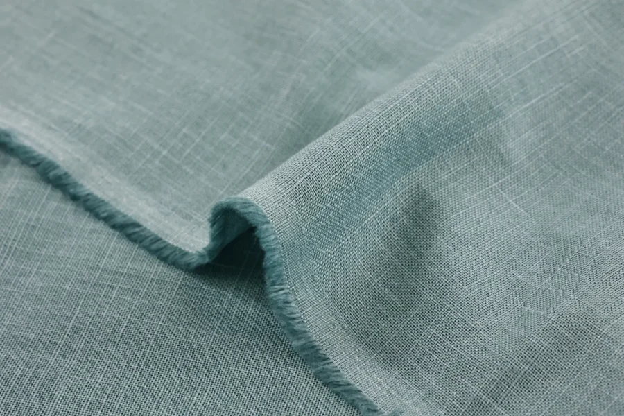 Tissu Japonais uni coton flammé bleu fumé - détail du tissage flammé