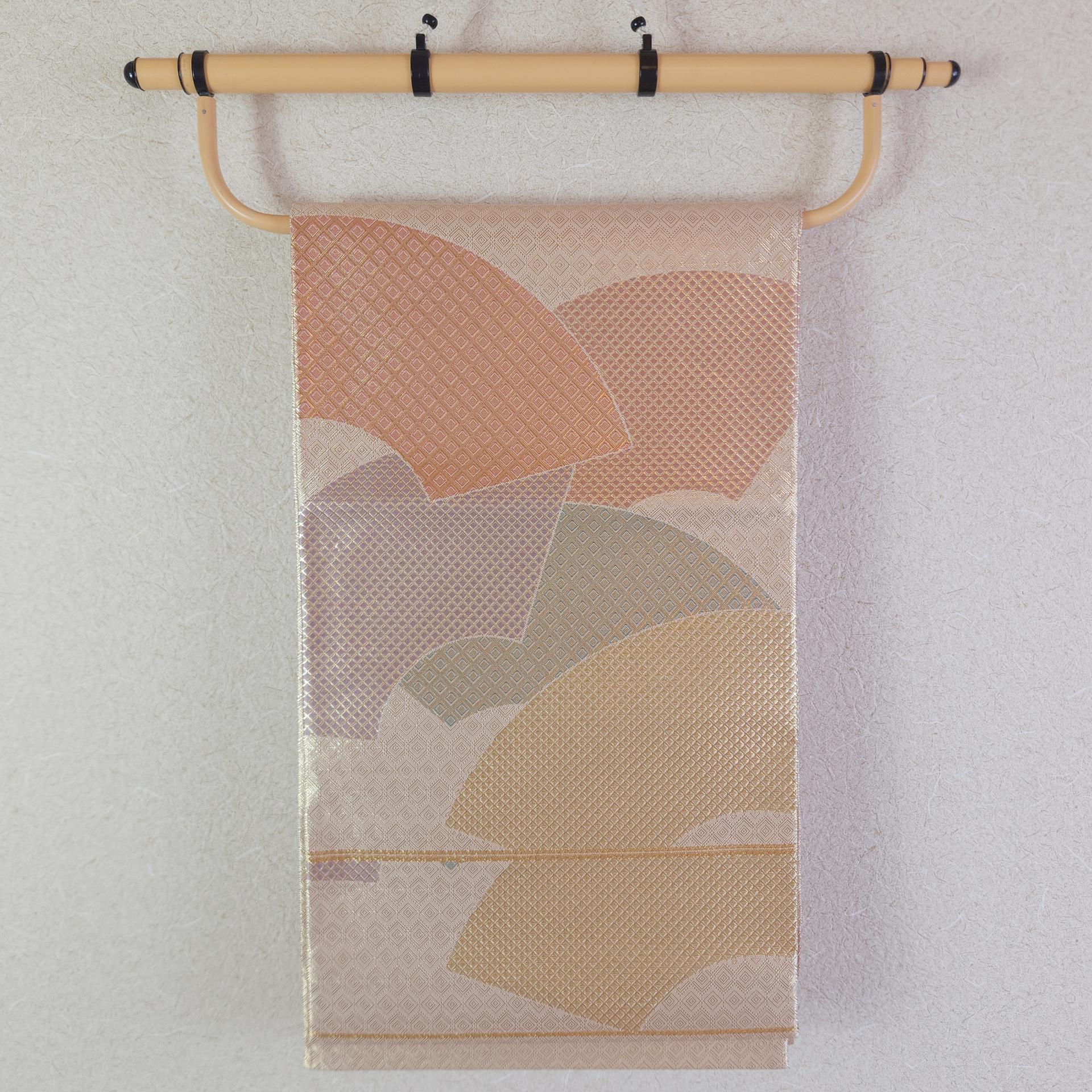 Fukuro Obi brocart doré aux éventails pastel