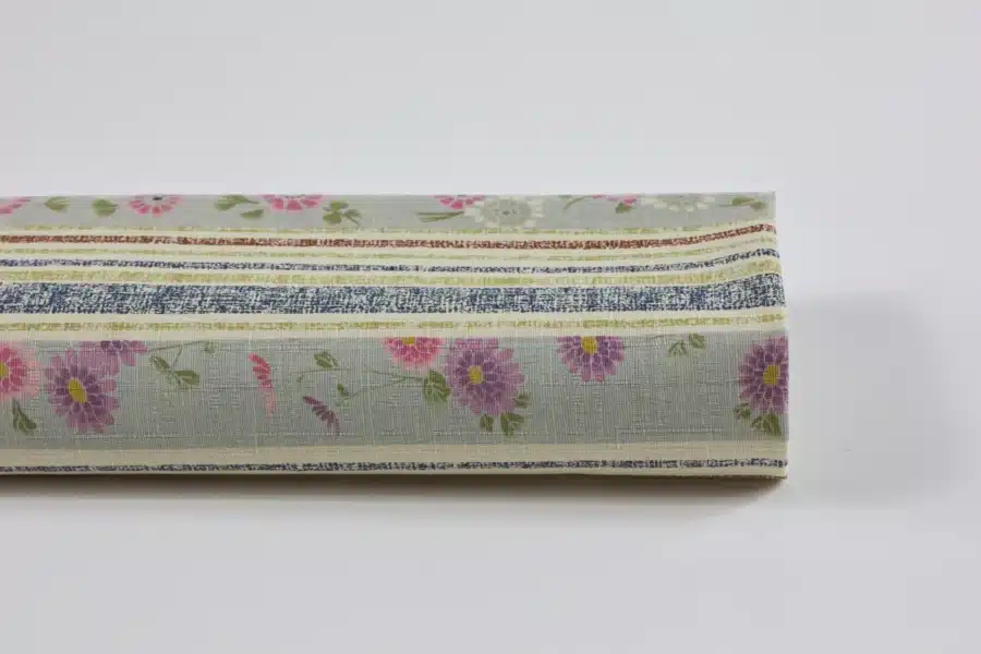 Tissu Japonais marguerites et rayures fond gris, rouleau de tissu