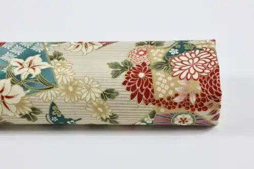 Tissu Japonais lys et papillons fond beige, rouleau de tissu