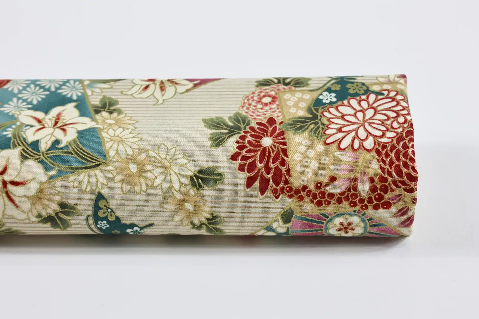 Tissu Japonais lys et papillons fond beige, rouleau de tissu